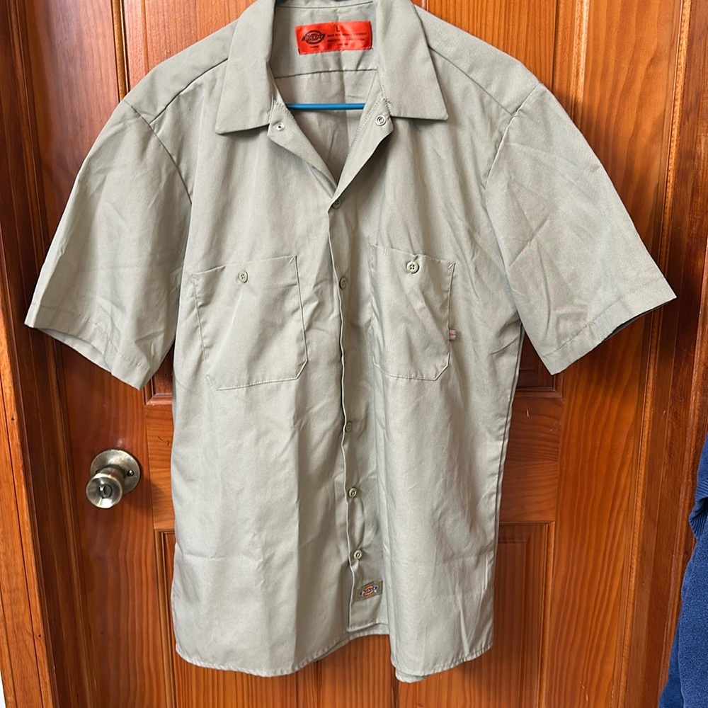 Dickies Men's Tan Short Sleeve button up Shirt large